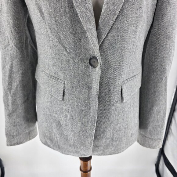 Loft Womens Gray Herringbone Blazer With Elbow Patches Size 6 - Picture 5 of 11